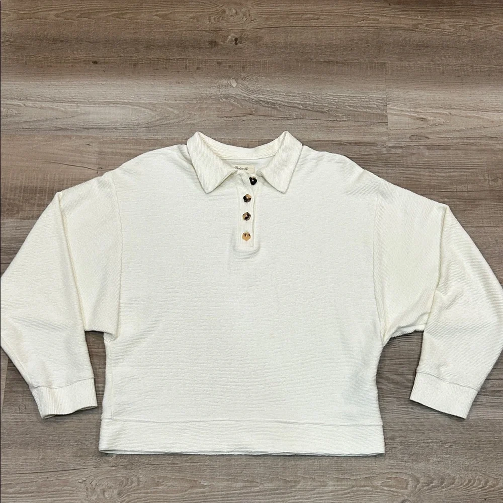 Madewell Cream textured long sleeve polo top, size small - Picture 1 of 3